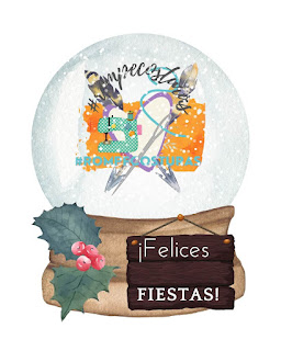 Ilustración con bola de cristal efecto nieve para felicitar las fiestas